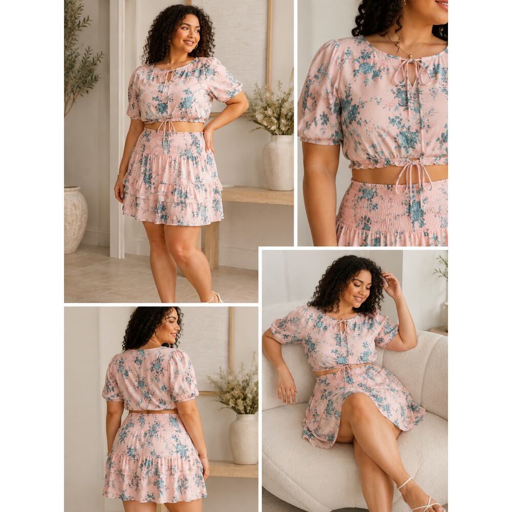 Eloquii Romantic Floral 2 Piece Set Size 18 Pink Coquette Cottagecore NWT
